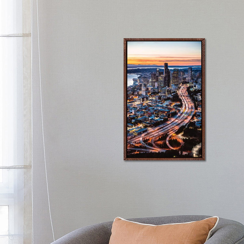 Aerial View Of Seattle At Dusk, USA 1 Piece Wall Art on Canvas, 66.04 cm H x 45.72 cm W, Classic Wood Framed