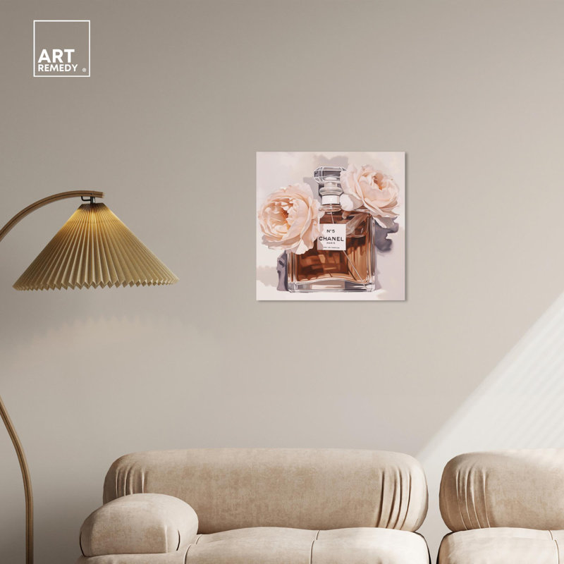 12" x 12" Beige and Brown Canvas Floral Perfume Art