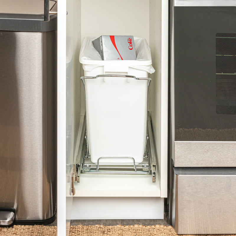 Steel Open Pull Out Trash Can, White, 5 (Gallons)