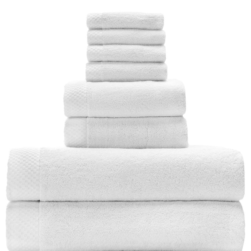 BedVoyage Towel Set 8pc - Viscose from Bamboo + Cotton - 600 GSM - Absorbent & Odor Resistant, White