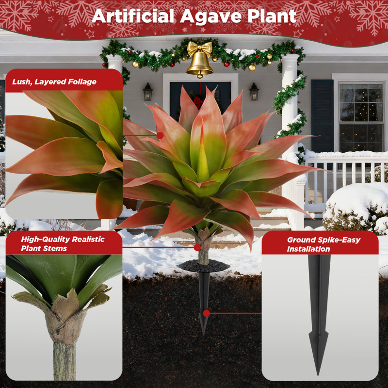 Agave artificielle, Vert-rouge bicolore, 24