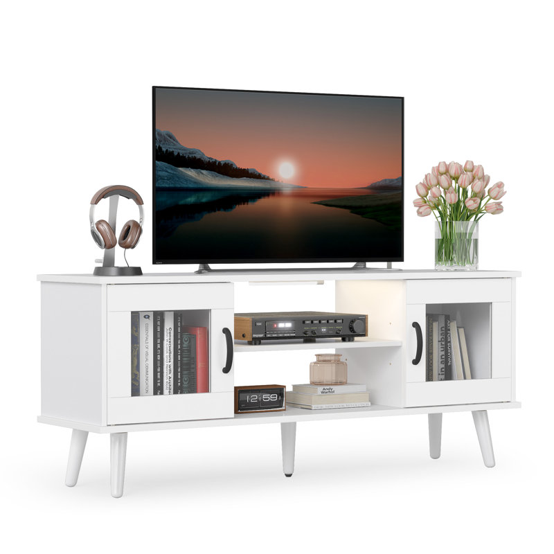 LED TV Stand with Acrylic Doors & Shelves, 47.5"  Console for TVs up to 55", White