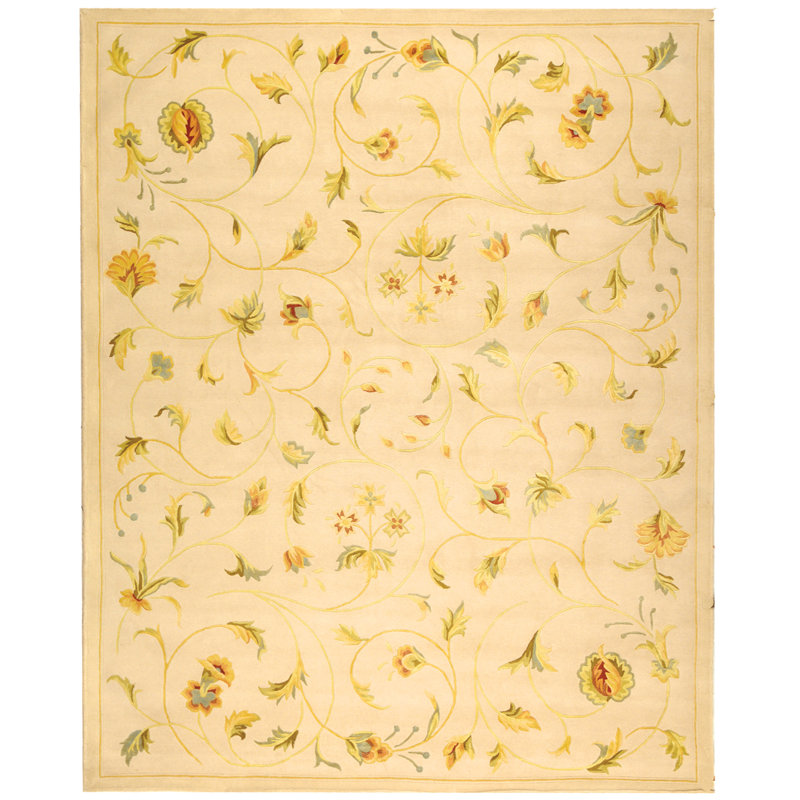 French Tapis Hand Tufted Silk And Wool Floral Rug, Rectangle 8' x 10'