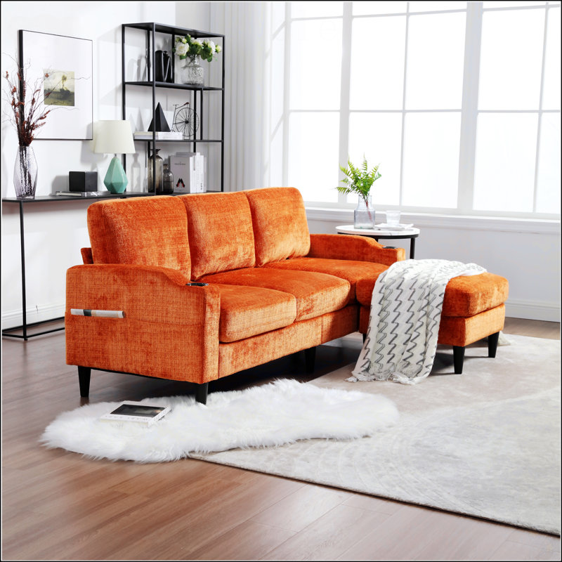 Canapé de rangement / Canapé modulaire, Chenille orange