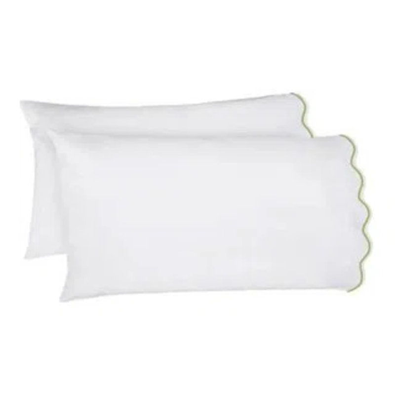 400TC Cotton Scallop Embroidery Cotton 4 Piece Sheet Set Fitted Sheet Fits Upto 16" Deep Pocket, Sage, Yes