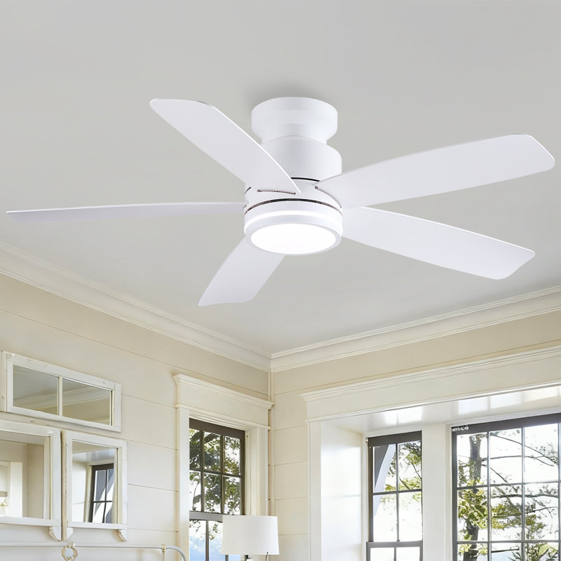 Flush Mount Ceiling Fan With Led Lights And Remote Control, 41" Wide, White
