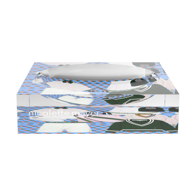 Square Abstract Decorative Tray, 6"W x 6"D x 2"H, Blue Orange