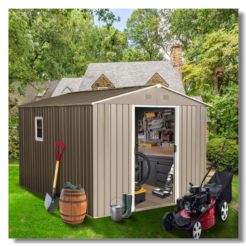 Gray 8' x 10' Metal Outdoor Storage Shed with Windows