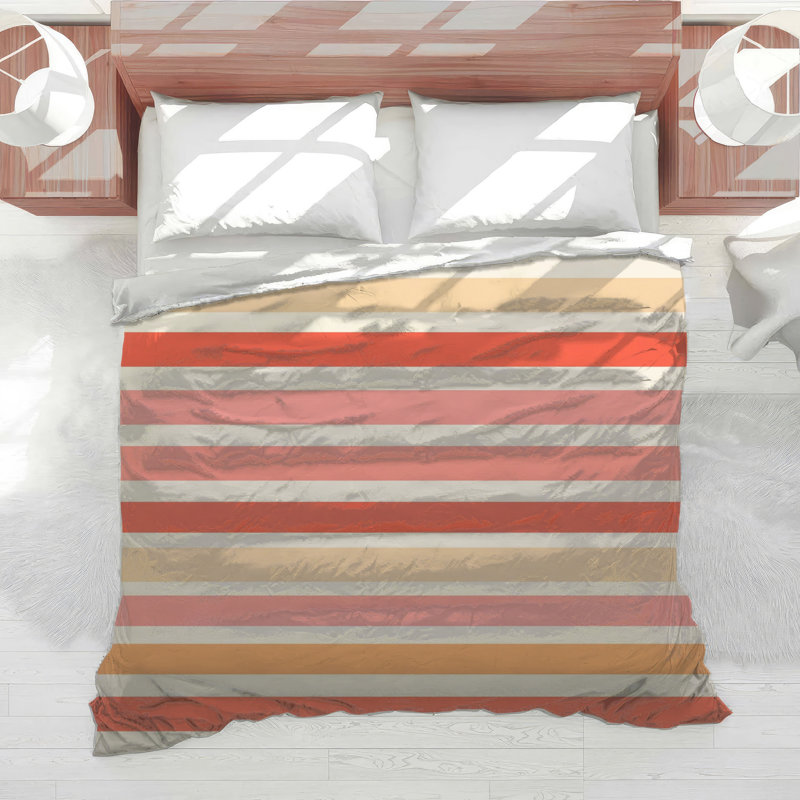 Red Orange Beige Stripes Comforter, King