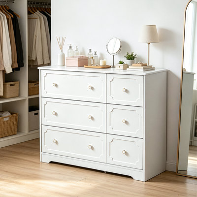 42.5 Inch Handleless 6 Drawer Dresser with RGB LED Light