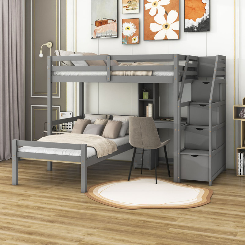 Gunaseelan Kids Twin Over Twin Bunk Bed with Drawers, Grey