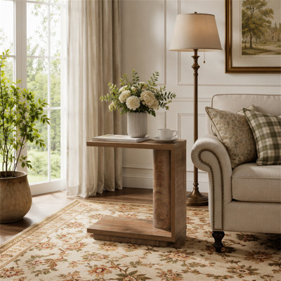 C-Shaped End Table, Wood Side Table Nightstand