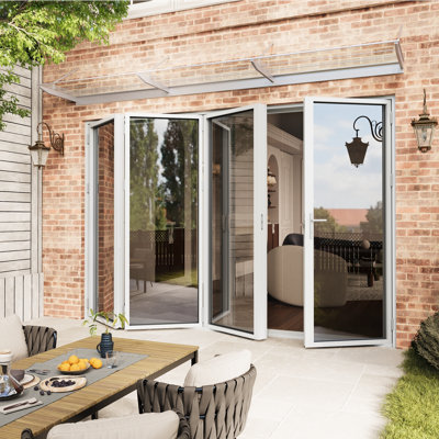 Porte de patio pliante blanche en aluminium 144 x 80 (3 + 1) avec 𝗥𝗲𝘁𝗿𝗮𝗰𝘁𝗮𝗯𝗹𝗲 𝗦𝗰𝗿𝗲𝗲𝗻