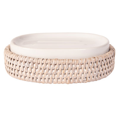 Artifacts Rattan Oval Soap Dish with Ceramic Insert