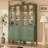 94.5" W Modular Library Bookcase With Glass Doors And Integrated LED Lighting, Large Wall Unit With Drawers And Storage Cabinets, Green-1309100078-1309100079