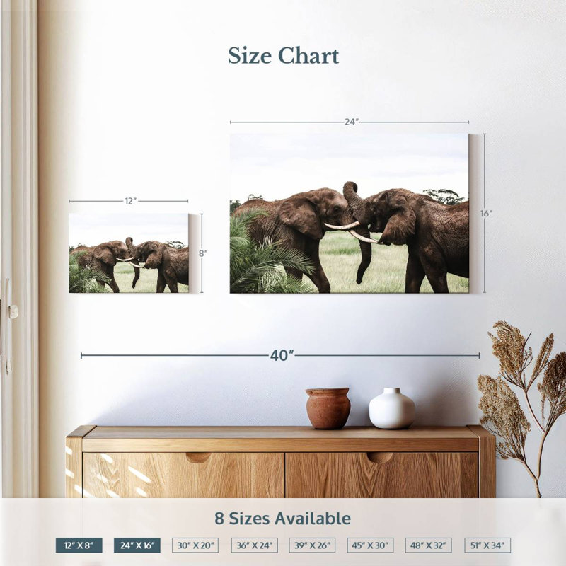 Brampt jouant des éléphants, H 16 po x l 24 po