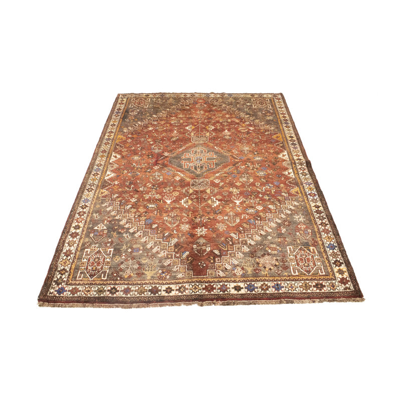 Tapis rouge rétro fait à la main 5 pi 9 po x 8 pi 5 po Tribal