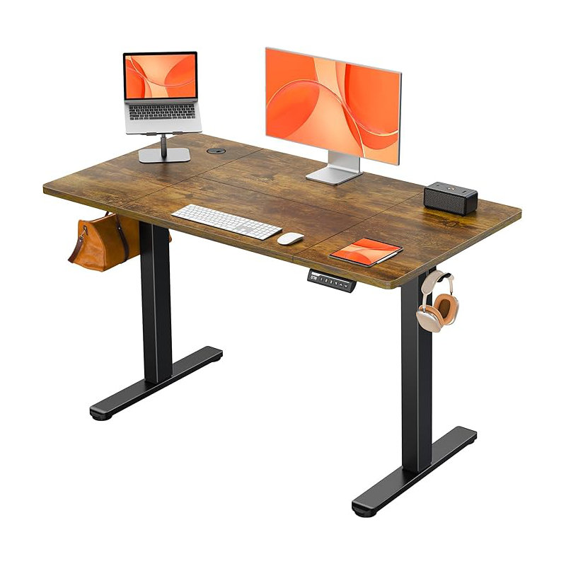 Height Adjustable Rectangular Standing Desk, Brown/Black, 118cm H x 120cm W x 60cm D