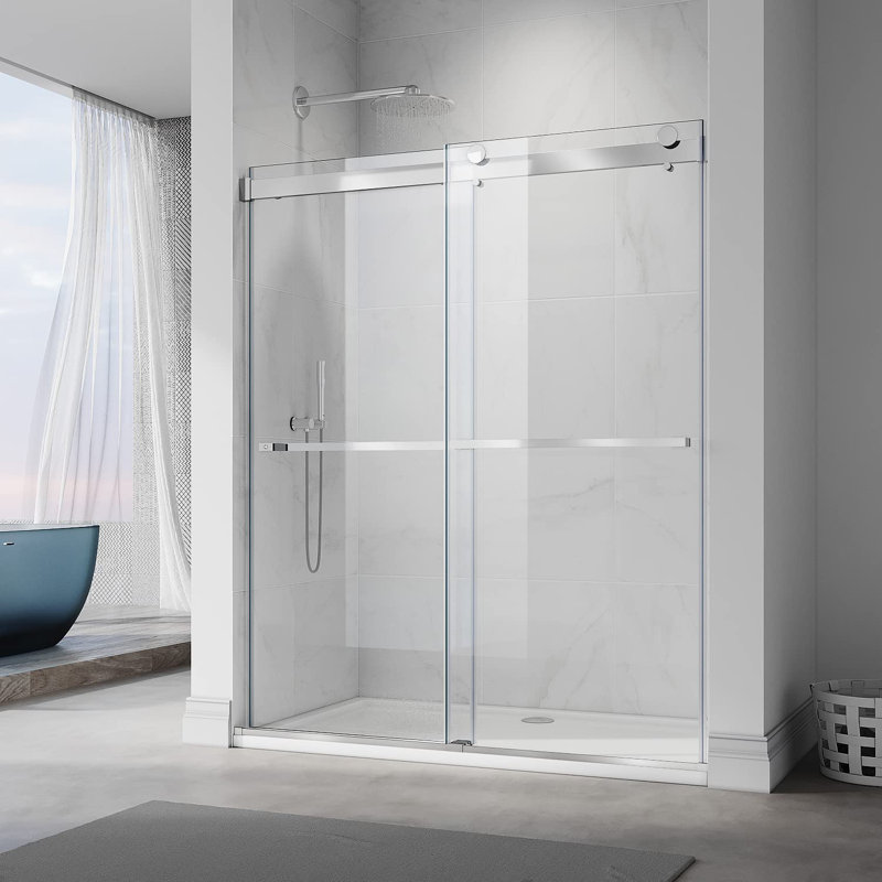 58'' - 60'' W x 76'' H Double Added Frameless Shower Door with Clear Glass