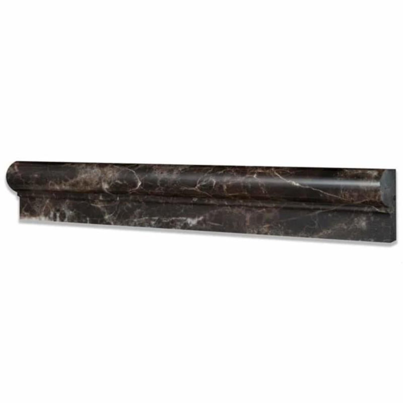 12" x 2" Polished Marble Chair Rail Tile Trim in Brown