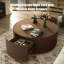 Table basse ronde contemporaine moderne de 89 cm de large, entièrement assemblée, avec piètement cannelé en bois massif, 2 tiroirs de rangement dissimulés et plateau en placage de bois.-245715675-22369476