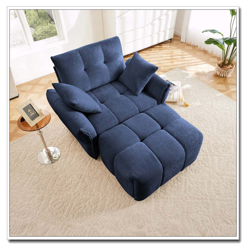 Chaise en tissu d'ameublement avec repose-pieds Chenille, Oui, Bleu