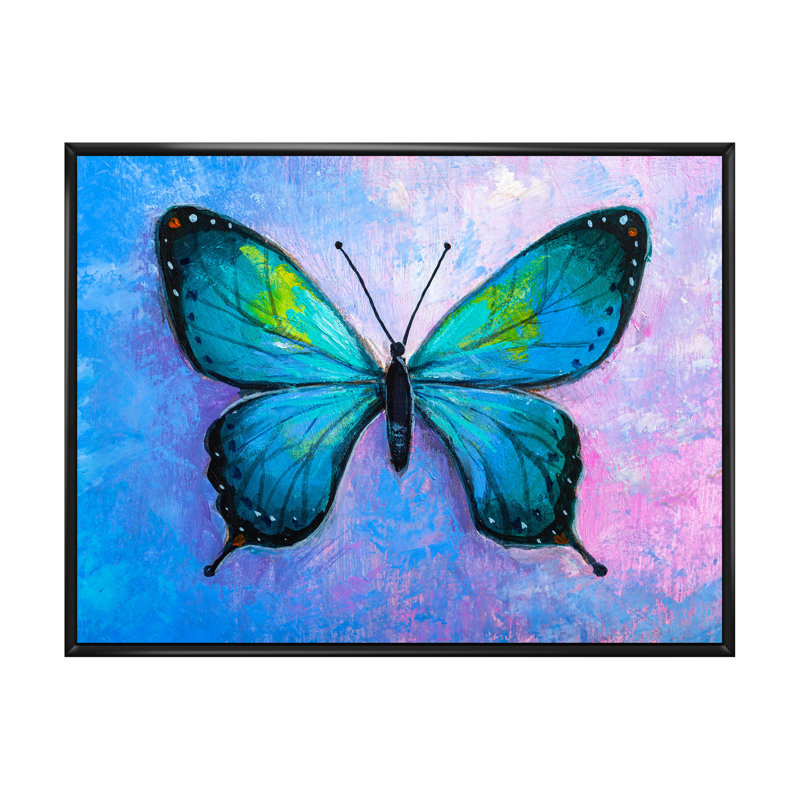 Papillon monarque abstrait - peinture sur toile, H 24 po x l 36 po x P 1 po, Cadre flottant noir