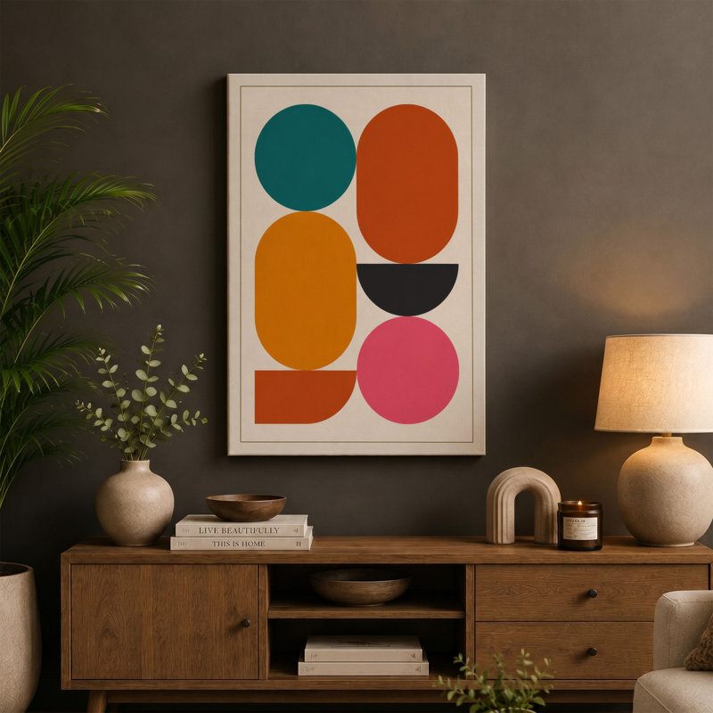 Geometric Forms in Balance Mid-Century - Wrapped Canvas, 24x16 - 61.0 x 40.6 cm, Sage Border