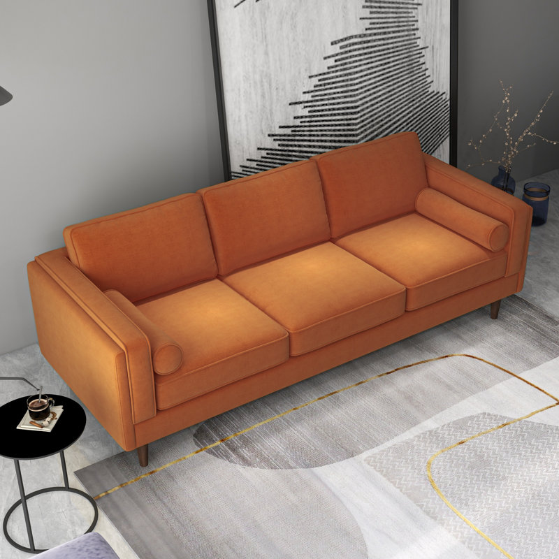 Audrei 86'' Velvet Square Arm Sofa, Orange Velvet