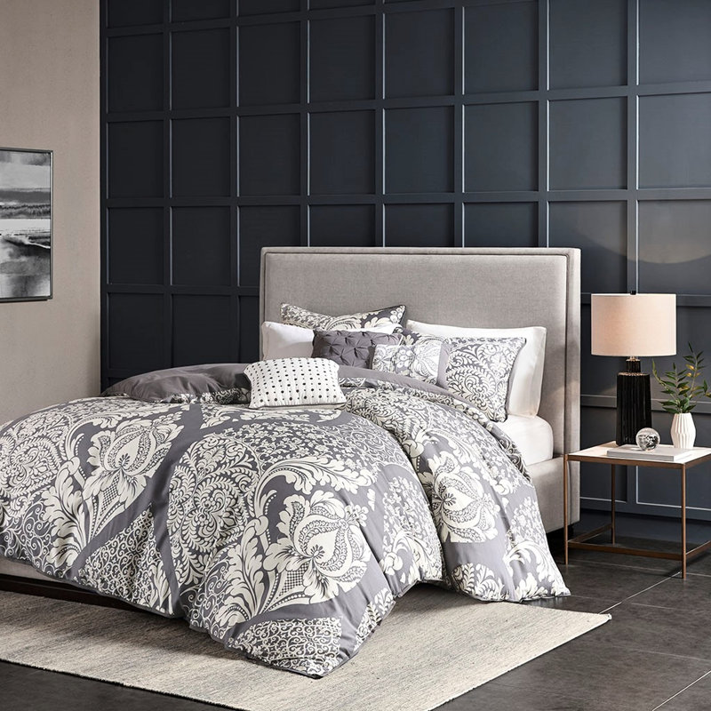 Full/queen Bedding With Print And Inside Tie Feature Transitional Cotton Duvet Cover Fluffy Texture Button Closure