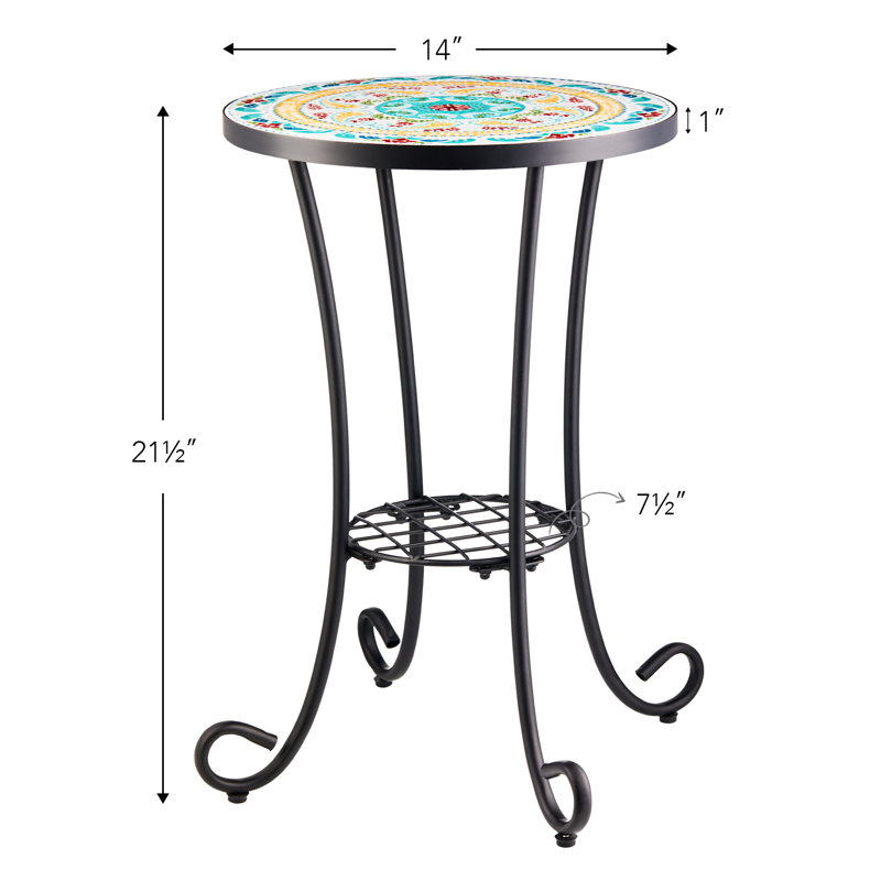 Fenske Patio Side Table with Shelf, Floral