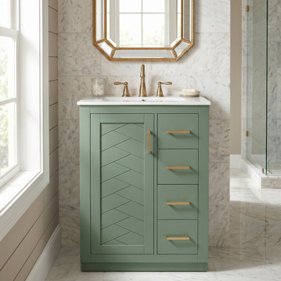 Meuble-lavabo 24 po en MDF + fer avec lavabo intégré en céramique à 1 porte et 3 tiroirs
