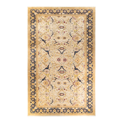 Tapis unique en laine noué à la main de style années 1990 de 10 pi 2 po x 17 pi 2 po Hayner en ivoire / jaune / bleu / rouge