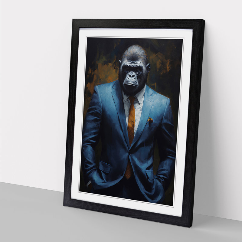 Gorilla in a Suit Painting - Framed Print, Black, 34cm H x 25cm W x 2cm D