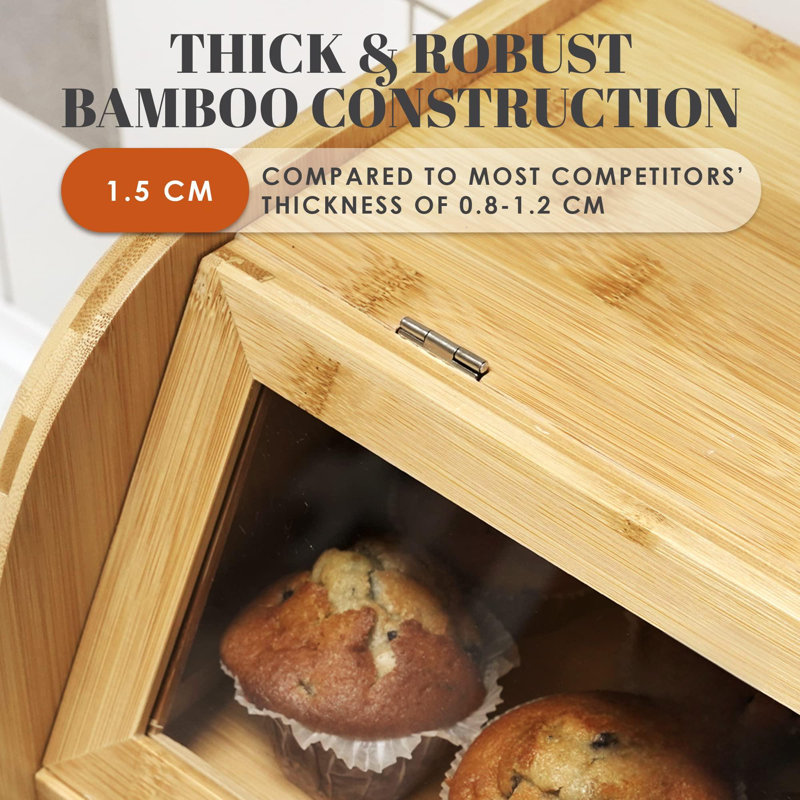 Stylish Bamboo Bread Box For Kitchen Countertop, Extra Large 2-Shelf Wooden Bread Storage Container With Clear Windows And Air Vents Keep Bread, Bagels And Rolls Fresh, Self Assembly