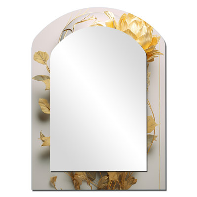 Portrait de femme blanche et dorée avec feuilles II - décor de miroir mural arche dorée
