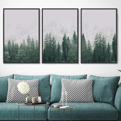 " Pine Forest In The Mist Nature Landscape Home Artwork Decoration For Living Room Bedroom " 3 - Pieces on