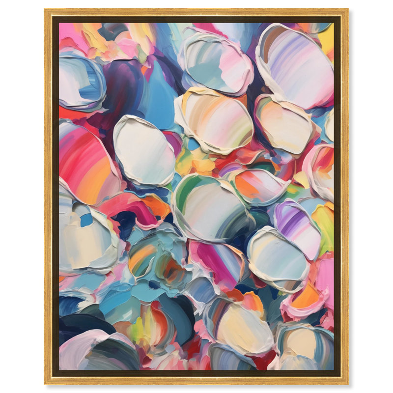 Art mural abstrait pétales de couleurs sur toile par Art Remedy, Cadre doré, H 21 po x l 17 po