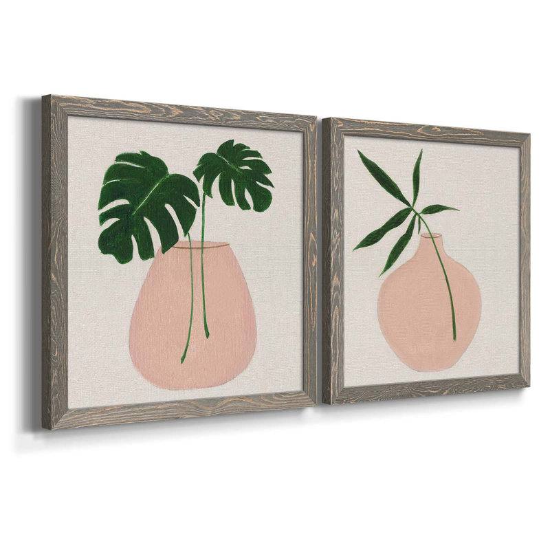 Simple Nature III - Ensemble de 2 peintures sur toile encadrées, Encadré gris, H 17 po x l 34 po x P 1,5 po