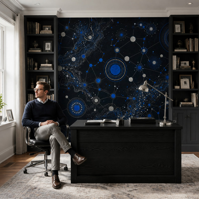 Papier peint bleu foncé Celestial Constellation, 120 po x 96 po, Non tissé