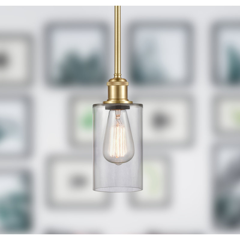 Luminaire suspendu cylindrique simple à 1 lumière Glessite, Transparent, Or satiné, DEL