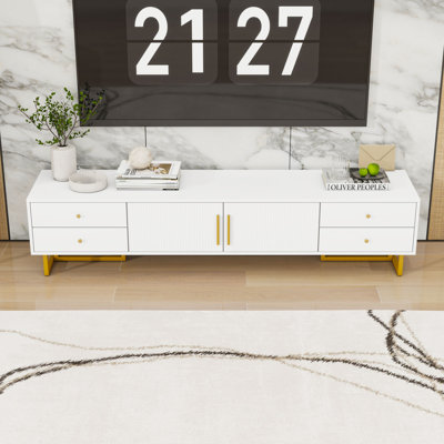 TV Stand with Cabinets, Drawers, Cable Holes and T-shaped Legs