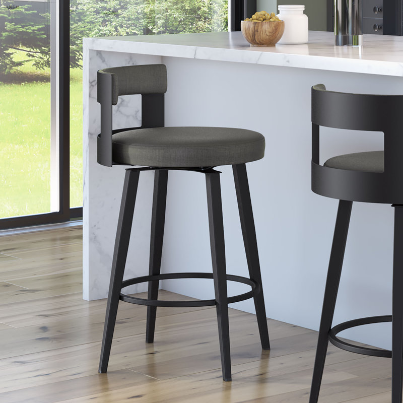 Corda Swivel Upholstered Counter & Bar Stool, Counter Stool (26.5" Seat Height), Black, Charcoal Gray