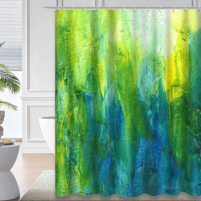 Magnifique rideau de douche aquarelle bleu-vert avec 12 crochets, 72" L x 72" W