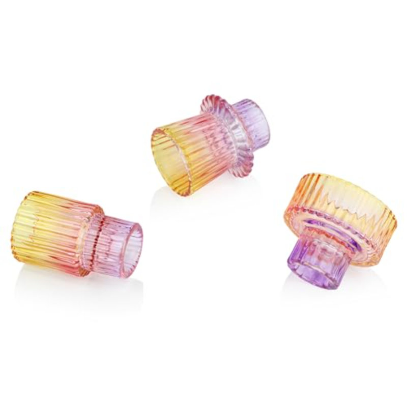 Glass Candlestick Holders Tealight Candle Holders For Table Centerpieces, Wedding Decor And Dinner Party (3 Pcs, Purple-Pink-Yellow)