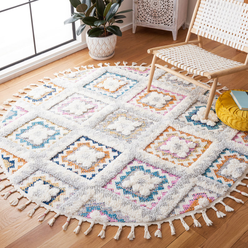Moroccan Fringe Shag Performance Moroccan Rug, Round 6'7"