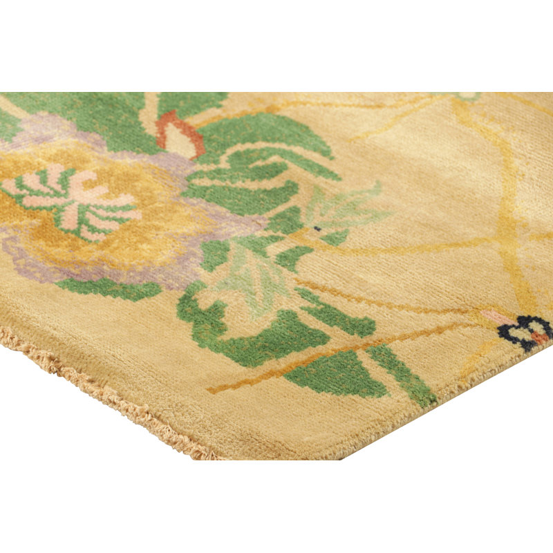 Rug & Kilim’S Chinese Art Deco Style Rug In Gold With Colorful Floral Patterns