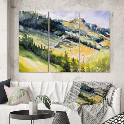 " Cottage House On A Hill " 3 - Pieces Painting Print