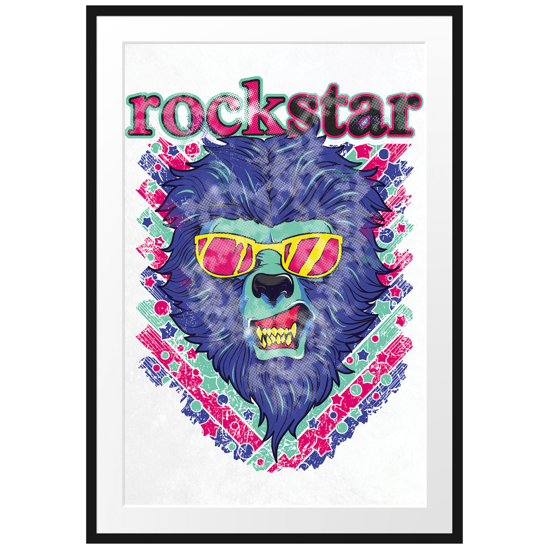 Gerahmtes Poster Rockstar-Lion White