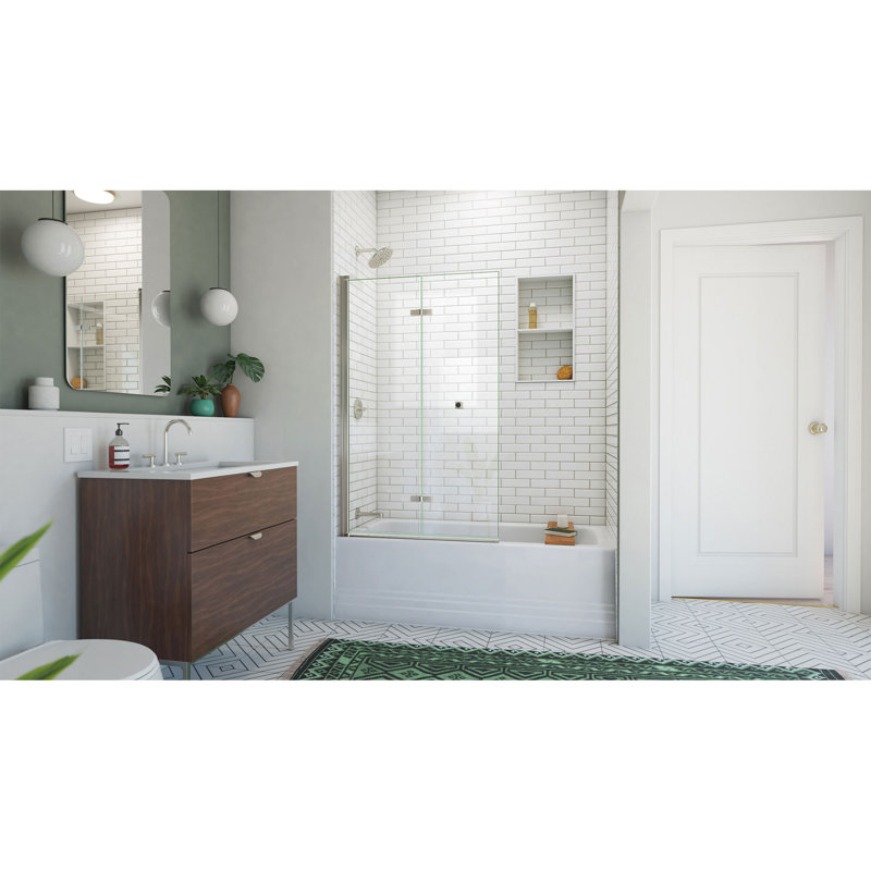 Aqua-Q Fold 36 W X 58 H Frameless Tub Door, Brushed Nickel